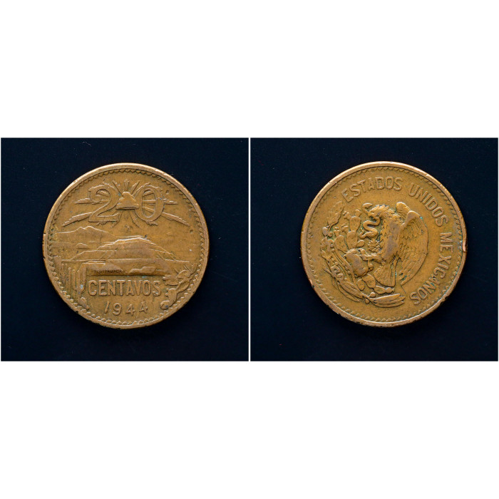 Мексика 20 Сентаво 1944 год. KM# 439, XF