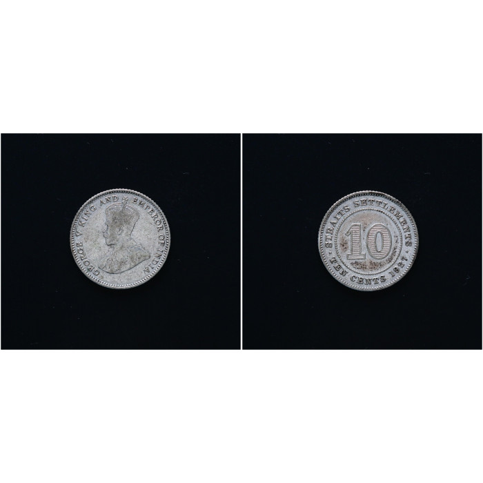 Стрейтс Сетлментс 10 Центов 1927 год. Ag, KM# 29b, XF