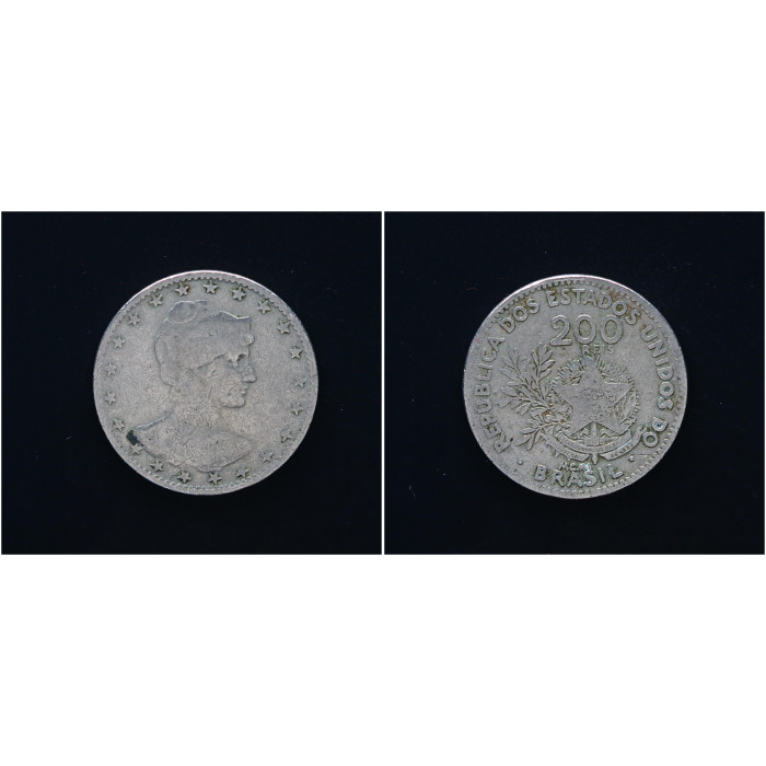 Бразилия 200 Реалов 1901 год. KM# 504, XF