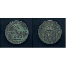 Германия, Пруссия 3 Пфеннига 1873 год. KM# 482, VF