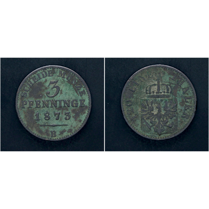 Германия, Пруссия 3 Пфеннига 1873 год. KM# 482, VF
