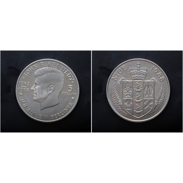 Ниуэ 5 Долларов 1988 год. "25 лет со дня смерти Джона Кеннеди"; KM# 17, Proof