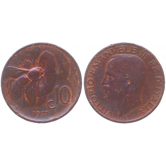 Италия 10 Чентезимо 1927 R год XF KM# 60 Виктор Эммануил III
