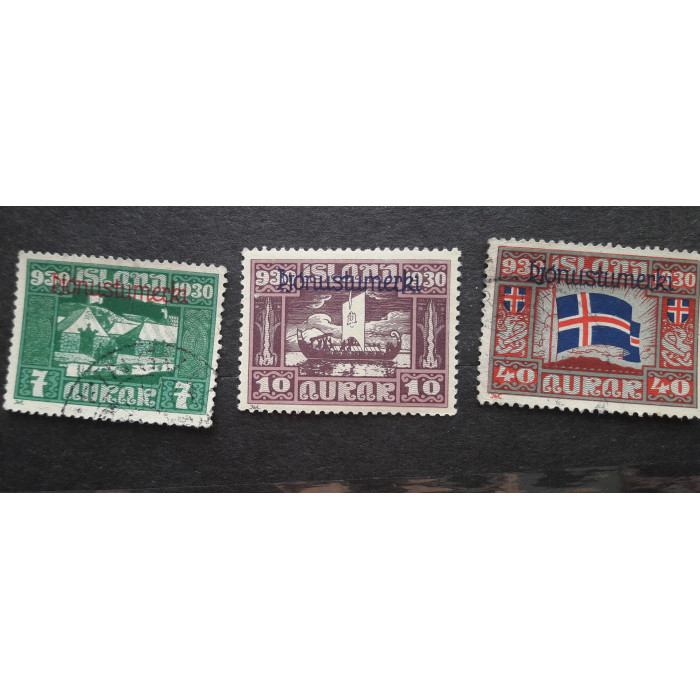 Исландия почтовая марка 1930 надпечатки 3шт