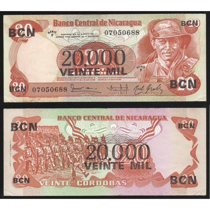 Никарагуа 20 Кордоба 1984 год Надпечатка 20000 - 1987 год 