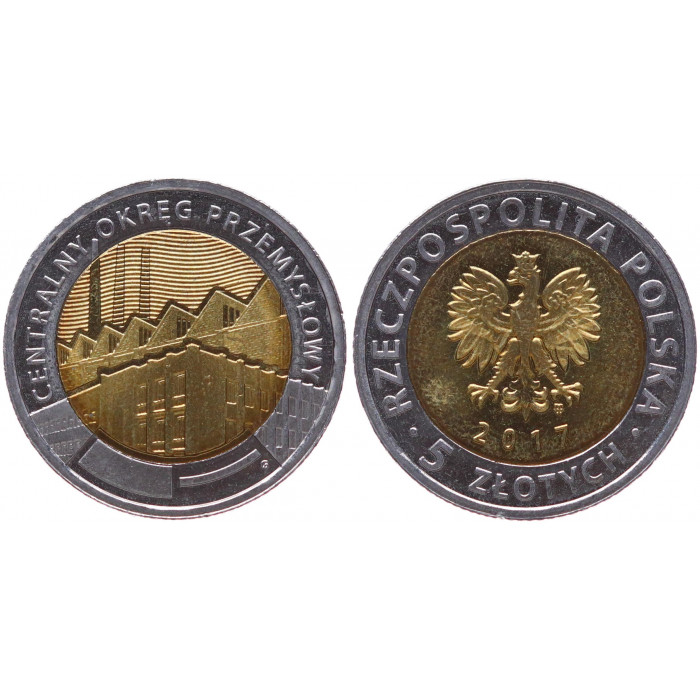 Польша 5 Злотых 2017 год Биметалл Центральный индустриальный регион UNC