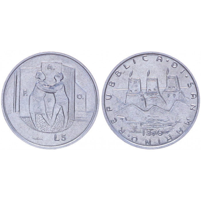 Сан Марино 5 Лир 1976 R год KM# 53 Республика (BOX569)