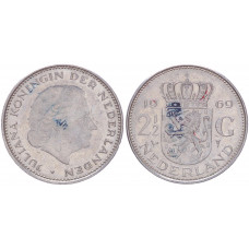 Нидерланды Голландия 2 1/2 Гульдена 1969 C год VF KM# 191 Отметка монетного двора: "петух" слева от номинала