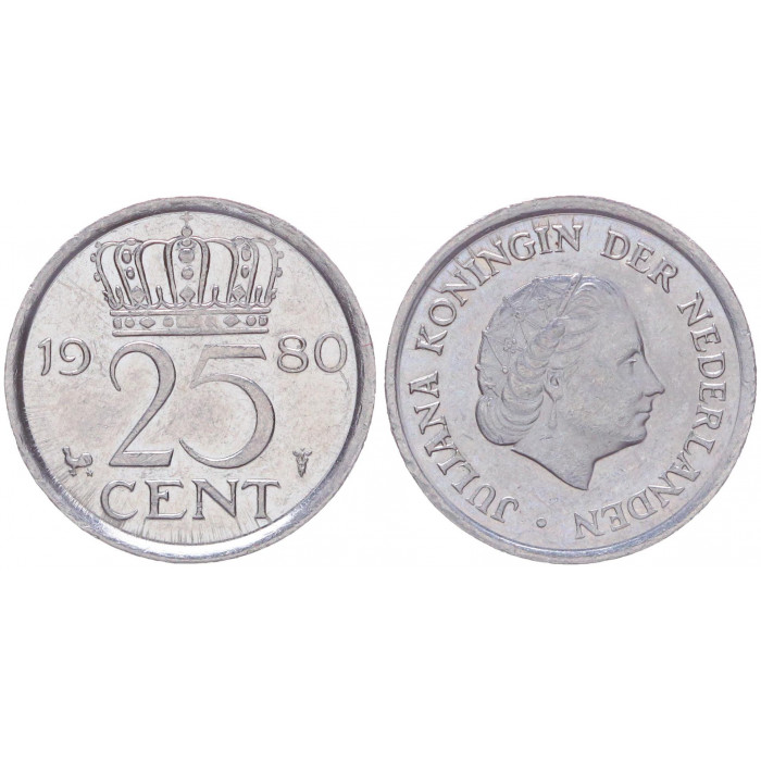 Нидерланды Голландия 25 Центов 1980 год KM# 183
