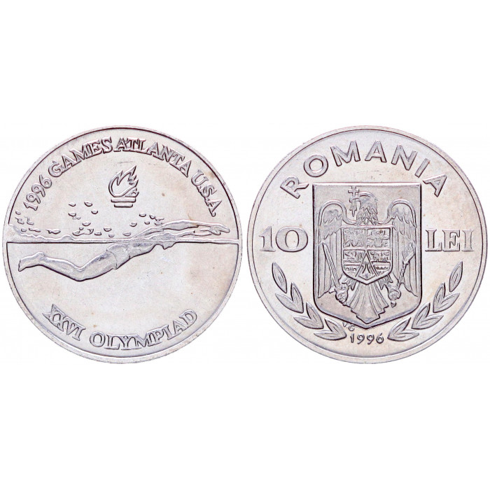 Румыния 10 Леев 1996 год UNC KM# 120 XXVI летние Олимпийские Игры Атланта - Плавание (BOX328)