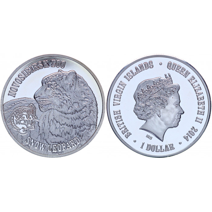 Британские Виргинские острова 1 Доллар 2014 год Proof Снежный Леопард Новосибирский Зоопарк