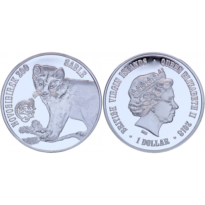 Британские Виргинские острова 1 Доллар 2018 год Proof Соболь Новосибирский Зоопарк