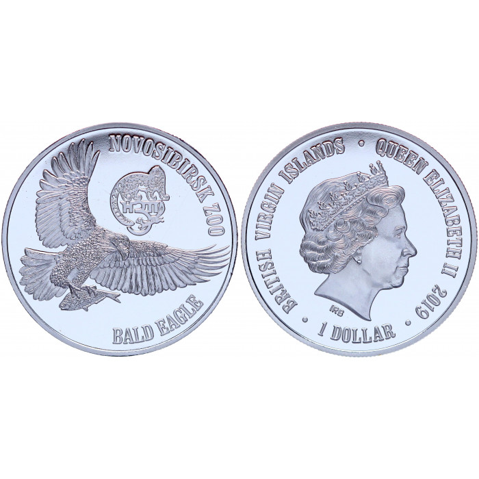 Британские Виргинские острова 1 Доллар 2019 год Proof Белоголовый Орлан Новосибирский Зоопарк