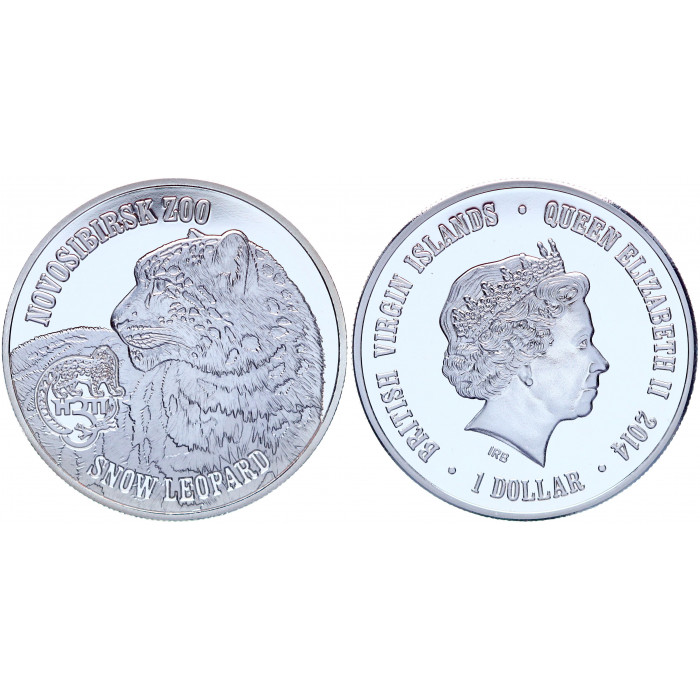 Британские Виргинские острова 1 Доллар 2014 год Proof Снежный Леопард Новосибирский Зоопарк