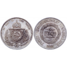 Бразилия 2000 Реалов 1865 год Император Педро II Сувенирная монета 
