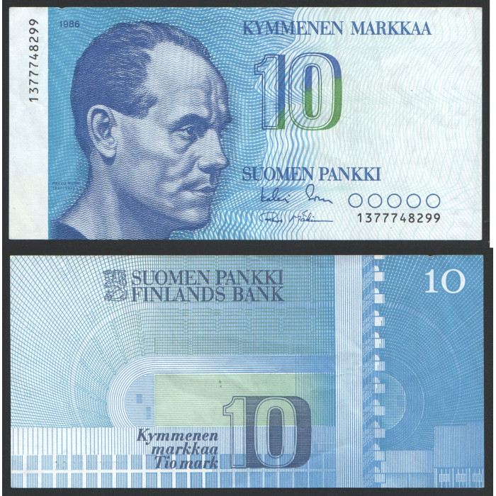 Финляндия 10 Марок 1986 год AUNC P#113a