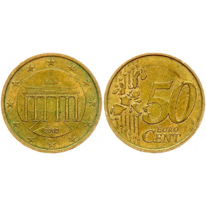 Германия 50 Евроцентов 2002 D год М/Д Мюнхен