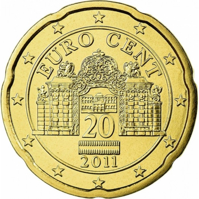 Австрия 20 Евроцентов 2008-2024 год Бельведер Вена (BOX812)