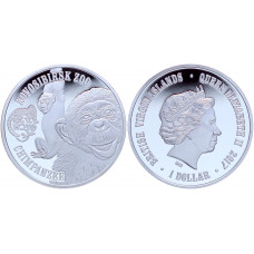 Британские Виргинские острова 1 Доллар 2017 год Proof Шимпанзе Новосибирский Зоопарк (BOX1173)