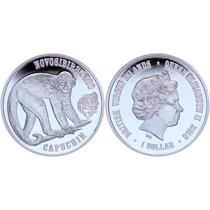 Британские Виргинские острова 1 Доллар 2018 год Proof Капуцин Новосибирский Зоопарк (BOX966)