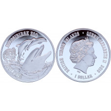 Британские Виргинские О-ва 1 Доллар 2016 год Proof Дельфины Новосибирский Зоопарк (BOX893)