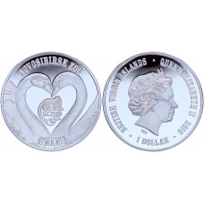 Британские Виргинские острова 1 Доллар 2016 год Proof Лебеди Новосибирский Зоопарк (BOX434)