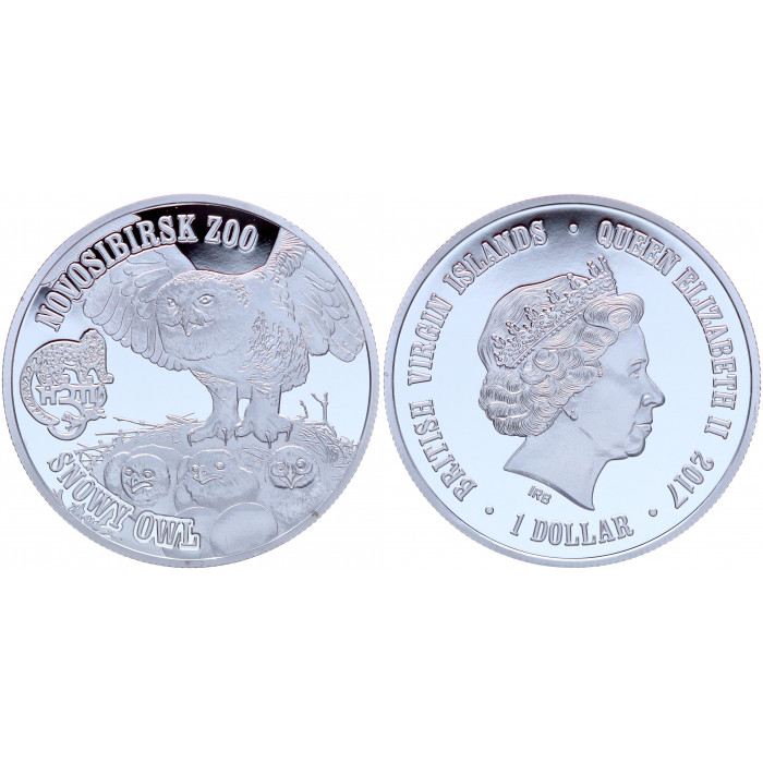 Британские Виргинские О-ва 1 Доллар 2017 год Proof Сова Новосибирский Зоопарк (BOX635)