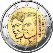 Люксембург 2 Евро 2009 год 90-летие вступления на престол Великой Герцогини Люксембурга Шарлотты