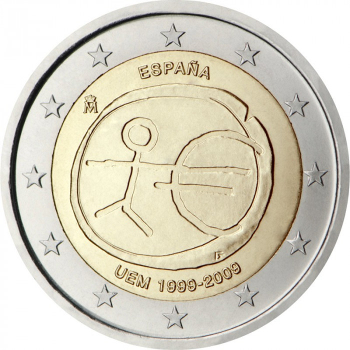Испания 2 Евро 2009 год 10 лет Экономическому и валютному 