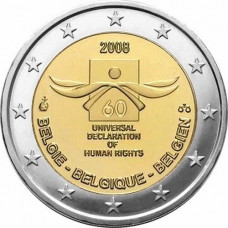 Бельгия 2 Евро 2008 год 60 лет Декларации прав человека