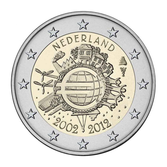 Нидерланды 2 Евро 2012 год Серия 10 лет наличному обращению евро