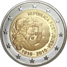 Португалия 2 Евро 2010 год 100 лет Португальской Республике