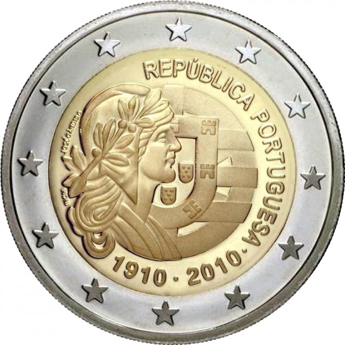 Португалия 2 Евро 2010 год 100 лет Португальской Республике