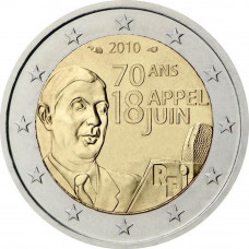 Франция 2 Евро 2010 год 70 лет речи Шарля де Голля 18 июня 1940 г.