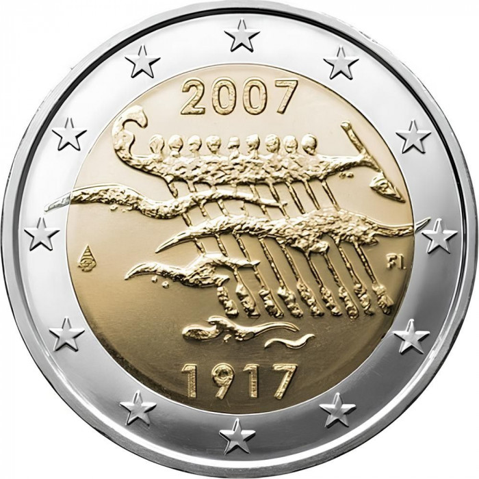 Финляндия 2 Евро 2007 год 90-летие провозглашения независимости Финляндии