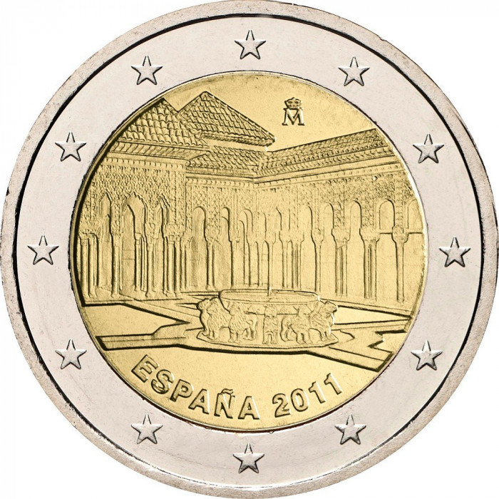 Испания 2 Евро 2011 год Альгамбра, Хенералифе и Альбайсин в Гранаде
