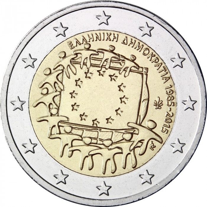 Греция 2 Евро 2015 год 30 лет флагу Европейского союза