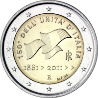 Италия 2 Евро 2011 год 150-летие объединения Италии (BOX752)