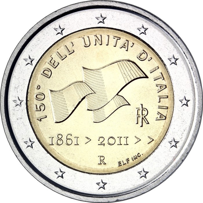 Италия 2 Евро 2011 год 150-летие объединения Италии (BOX752)