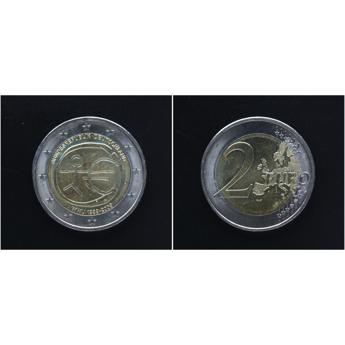 Германия ФРГ 2 Евро 2009 J год Серия 10 лет Экономическому и валютному союзу (BOX470)