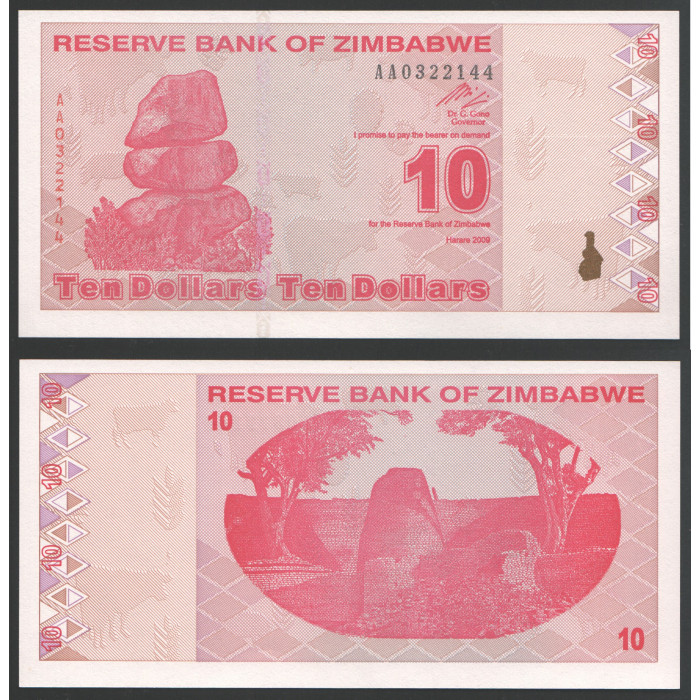 Зимбабве 10 Долларов 2009 год Флора Серия АА UNC (BOX)