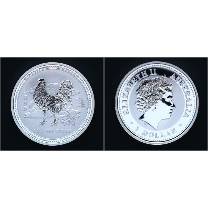 Австралия 1 Доллар 2005 год Серебро 999 Год Петуха Лунар Китайский гороскоп Елизавета II