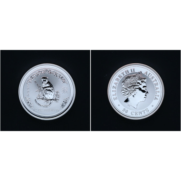 Австралия 50 Центов 2004 год Серебро 999 Год Обезьяны Лунар Китайский гороскоп Елизавета II
