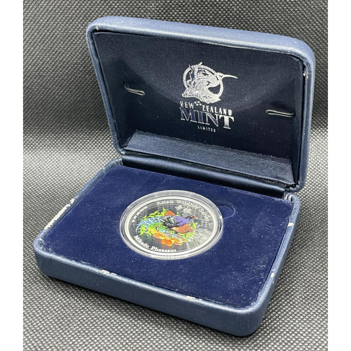 Острова Кука 2 Доллара 2001 год Ag 999 Фазан микадо Дикая природа Азии Елизавета II Цветная