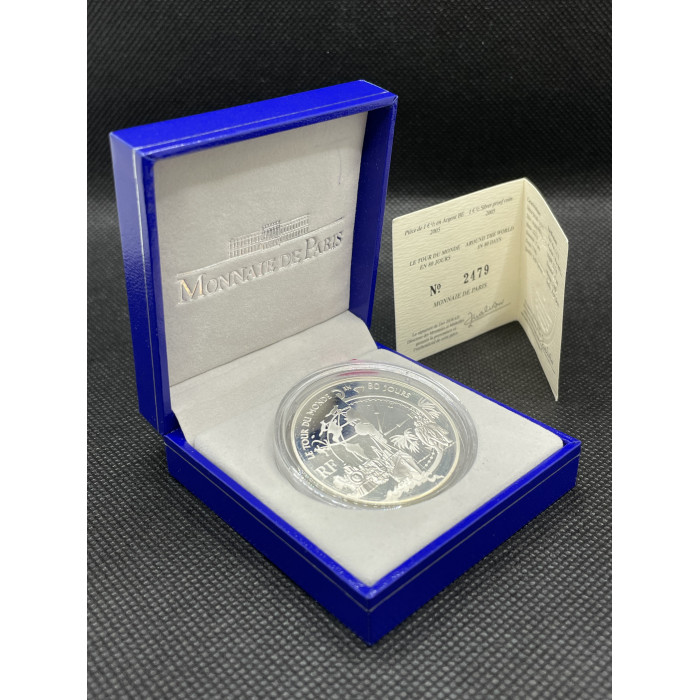 Франция 1 1/2 - 1,5 Евро 2005 год Ag 100 лет со дс Жюля Верна / Вокруг света за 80 дней РЕДКАЯ !