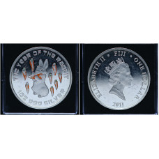 Фиджи 1 Доллар 2011 год Пруф / Proof. Год Кролика. Лунный календарь / Гороскоп. Цветная