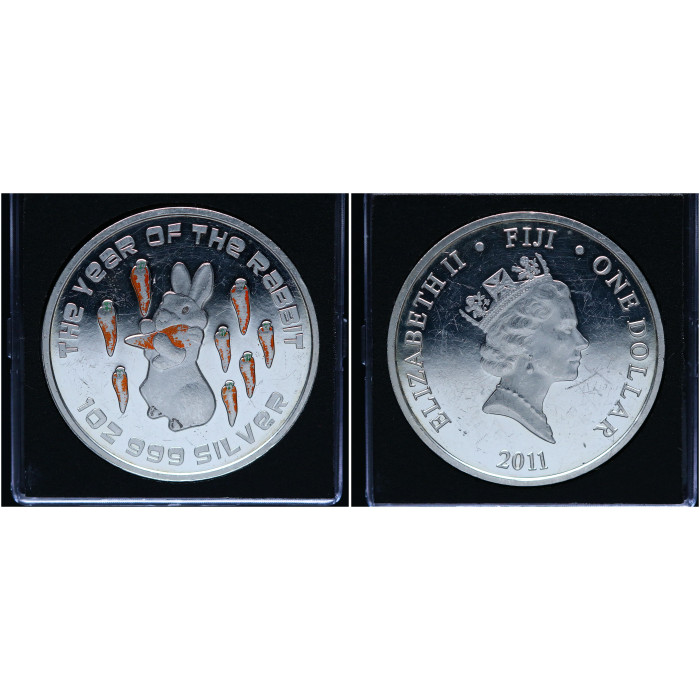 Фиджи 1 Доллар 2011 год Пруф / Proof. Год Кролика. Лунный календарь / Гороскоп. Цветная