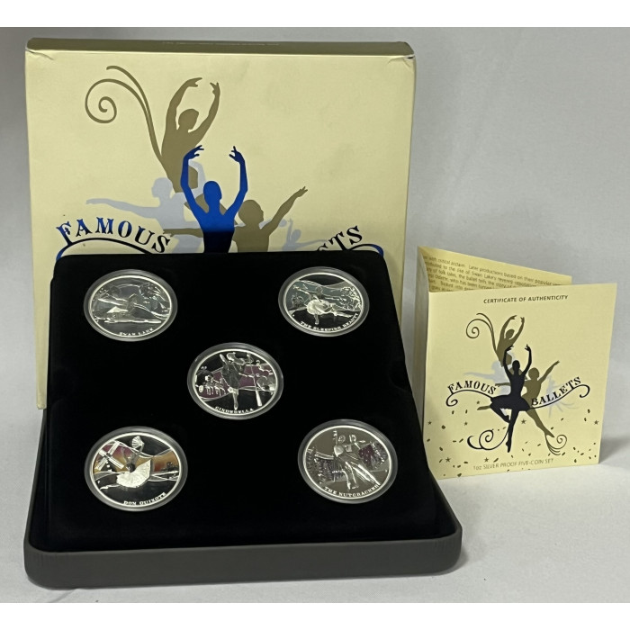 Тувалу Набор из пяти монет 1 Доллар 2010 год. Знаменитые Балеты. Цветная. Proof