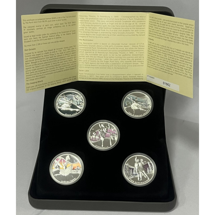 Тувалу Набор из пяти монет 1 Доллар 2010 год. Знаменитые Балеты. Цветная. Proof