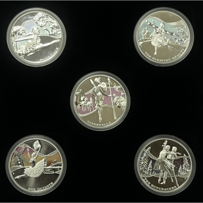 Тувалу Набор из пяти монет 1 Доллар 2010 год. Знаменитые Балеты. Цветная. Proof
